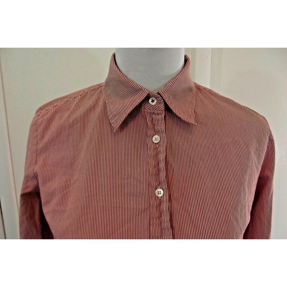 J. CREW Long Sleeve Shirt - Size Medium - Red White Striped Button Down Cotton